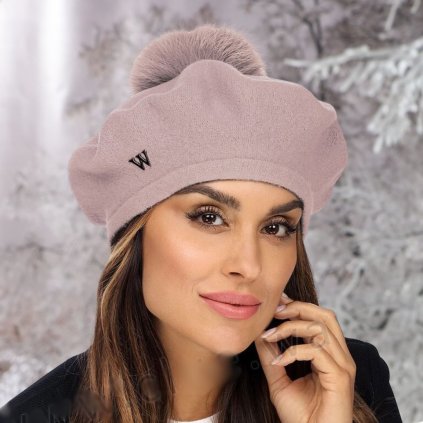 Dámský baret s bambulí W-0005/540 růžový