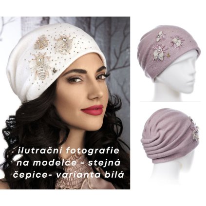 Dámská zimní vlněná čepice W-0006/540 světle růžová-nf