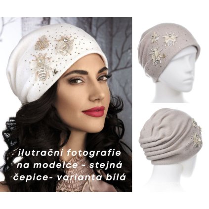 Dámská zimní vlněná čepice W-0006/517 světle béžová-nf