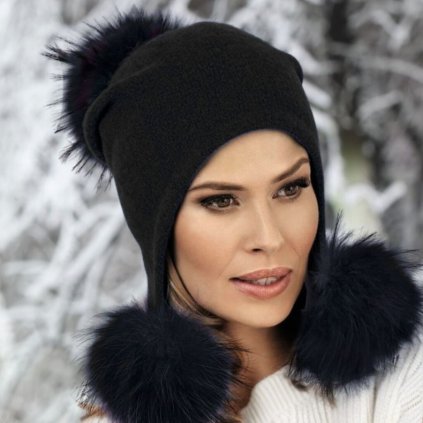 Dámská zimní čepice -tři bambule W-0094/018 černá-nf