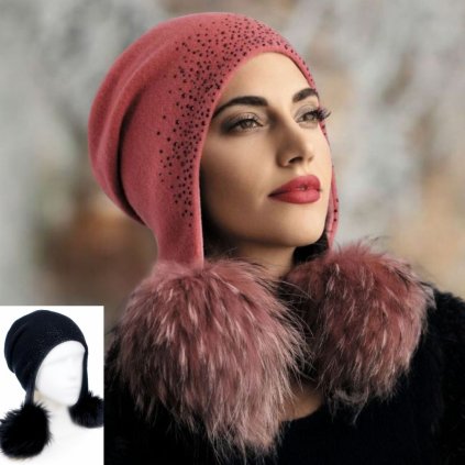 Dámská zimní čepice - dvě bambule W-0095/018 černá-nff