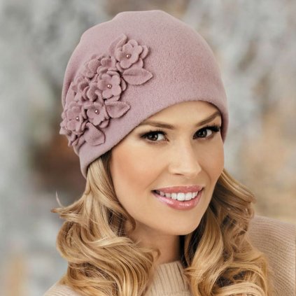 Dámská zimní čepice W-0134/540 světle starorůžová-nf