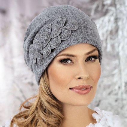 Krumlovanka Dámská zimní čepice 100% vlna W-0198/983M šedomodrý melange
