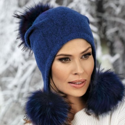 Dámská zimní čepice -tři bambule W-0094/558M modrá melange-nf