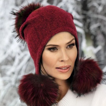 Dámská zimní čepice -tři bambule W-0094/001M červená melange-nf