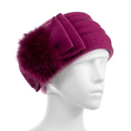 Dámská zimní čepice s kožešinou W-0007/478 purpurová