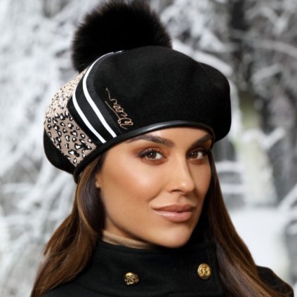 Dámský baret s bambulí W-0459/018 černý