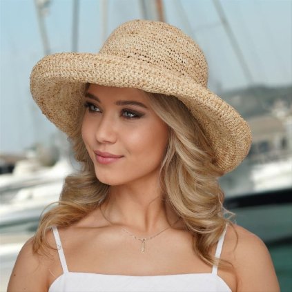 Dámský nemačkavý slaměný klobouk Cloche Crochet 100% Raffie natural AA-6H50 - nf