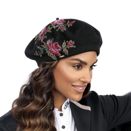 Dámský zdobený baret W-0512/018 černý