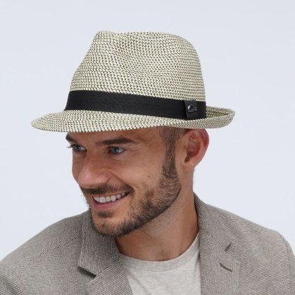 Letní klobouk Trilby s černou stuhou GT-Onyx-22-177-14 šedo-béžový