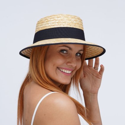 Letní dámský klobouk pletený z copánkové slámy Fa-39065 černá stuhaNávrh bez názvu (76)