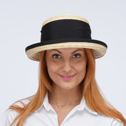 Letní dámský  slaměný klobouk s černou stuhou 2532