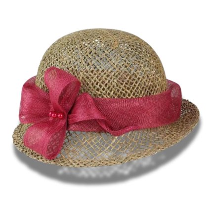 Dámský letní klobouk z mořské trávy zdobený starorůžovým sisalem Ka-01