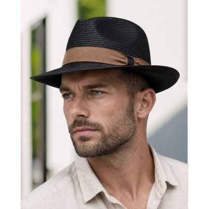 Letní pánský černý slaměný klobouk  Trilby Fa-38042 černý