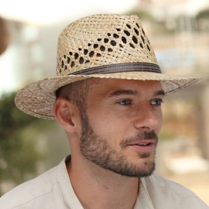 Letní slaměný klobouk  Fedora 43350 s větracími otvory