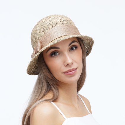 Letní dámský CLOCHE klobouk z mořské trávy zdobený sisalem Me-020