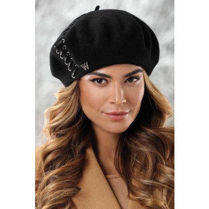 Luxusní baret s podšívkou a zdobením W-0582/018 černý