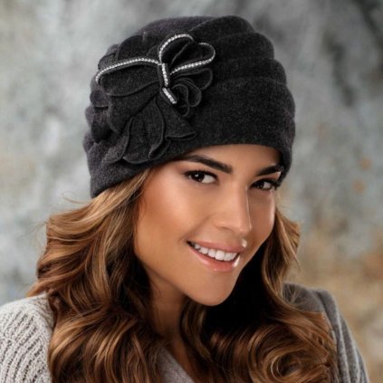 Elegantní dámská zimní čepice W-0665/693 antracitový melange-nf