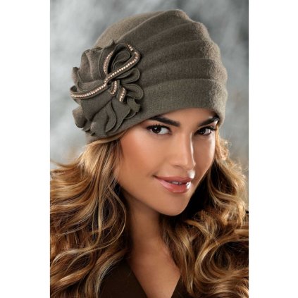 Elegantní dámská zimní čepice W-0665/671 khaki