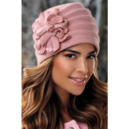 Elegantní dámská zimní čepice W-0665/375 světle starorůžová