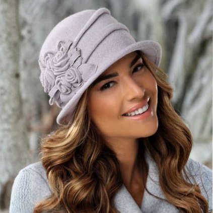 Zimní dámský vlněný klobouk zdoben-nf