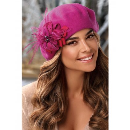 Zimní dámský baret s květem W-0759/440 růžovýObrázek
