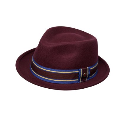 Vlněný klobouk trilby se stuhou Ba-30225010 bordó