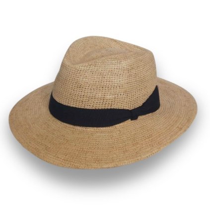 Letní klobouk Fedora z natural Rafia 189751HA s černou stuhou