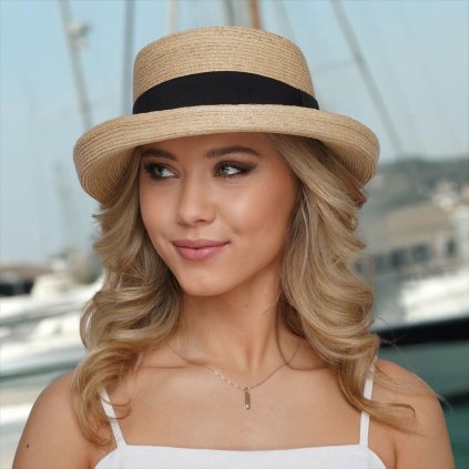 Dámský nemačkavý slaměný klobouk Crochet s malou krempou P-24103 rafie natural - nf