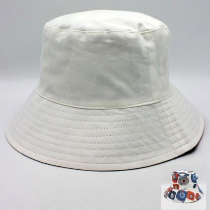 Dámský letní bavlněný klobouk - oboustranný Bucket P-12606 bílý