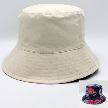 Dámský letní bavlněný klobouk - oboustranný Bucket P-12606 smetanový