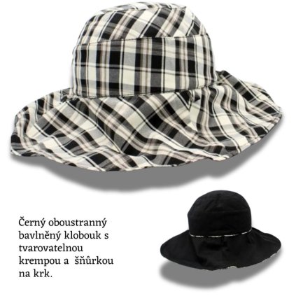 Dámský letní bavlněný klobouk s tvarovatelnou krempou - oboustranný P-12681 černý