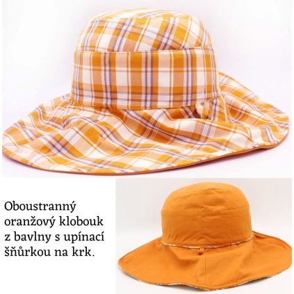 Dámský letní bavlněný klobouk s tvarovatelnou krempou - oboustranný P-12681 oranžový