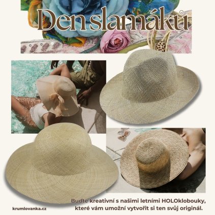 Krumlovanka Holoklobouk - letn klobouk na zdoben Porkpie s irokou krempou KRH-P-12890