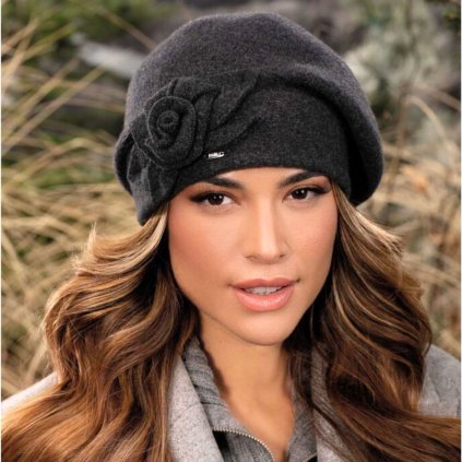 Krumlovanka Dámská zimní čepice 100%vlna Woolmark W-0838/693 antracit