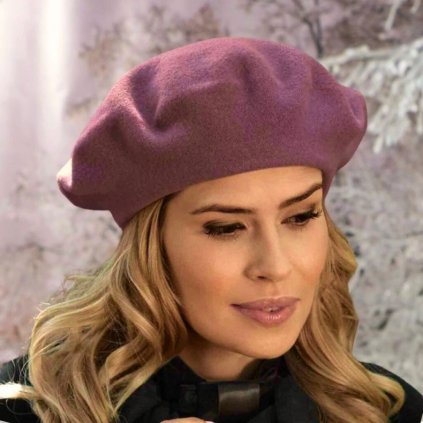 Tmavě starorůžový baret FLORA 100% vlna WOOLMARK W-baret/506 (M)