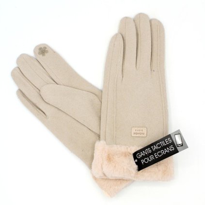 Krémové zimní rukavice s  extra podšívkou mikroplyš P-17163-6