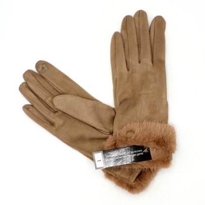 Světle hnědé zimní rukavice s  podšívkou mikroplyš P-17175-2