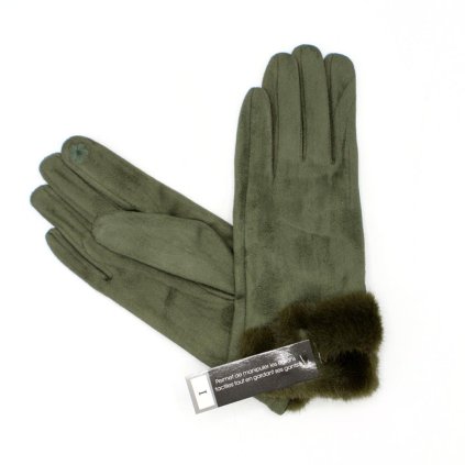 Olivové zimní rukavice s  podšívkou mikroplyš P-17175-7