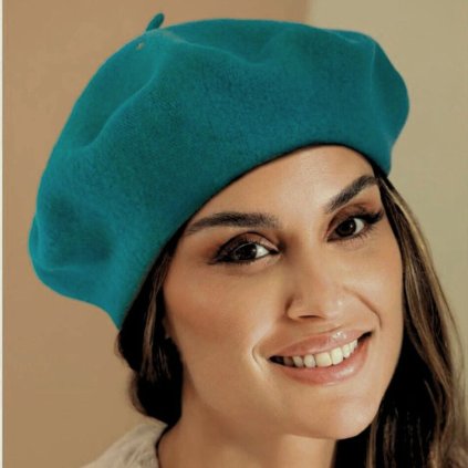 Azurový baret FLORA 100% vlna WOOLMARK W-baret/733 (M)