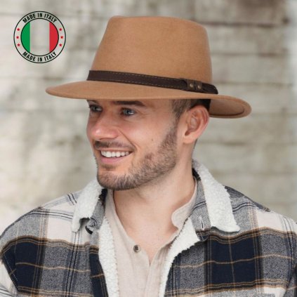 Cestovní nemačkavý voděodolný klobouk Fedora P-181054-CAM)