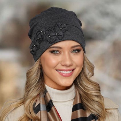 Dámská bavlněná čepice Krumlovanka  W-0856/693 tmavě šedá