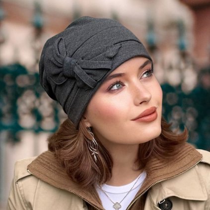 Bavlněná dámská čepice Krumlovanka  W-0851/693 tmavě šedá-fm