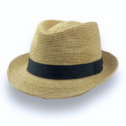 Trilby Raffia slaměný béžový klobouk - Handcrafted s černou stuhou P-970-241