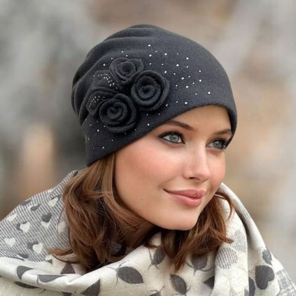 Krumlovanka Dámská šedá zimní čepice 100% vlna Woolmark W-0079/164