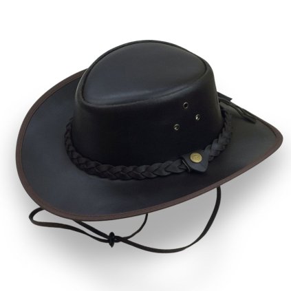 Australský kožený klobouk s nastavitelným řemínkem tmavě hnědý Fa-48200