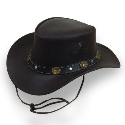 Australský kožený klobouk tmavě hnědý s nastavitelným řemínkem Fa-5826