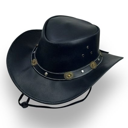Australský kožený klobouk černý s nastavitelným řemínkem Fa-5826