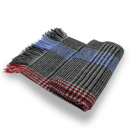 Pánská zimní šála šedá-pepito vzor s červeným a modrým detailem P-11226-4-SAL