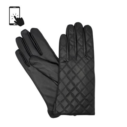 Černé dámské dotykové rukavice s podšívkou mikroplyš - eko kůže prošívaná P-17140